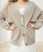 V-Neck Oversized Cardigan with Buttons for Women