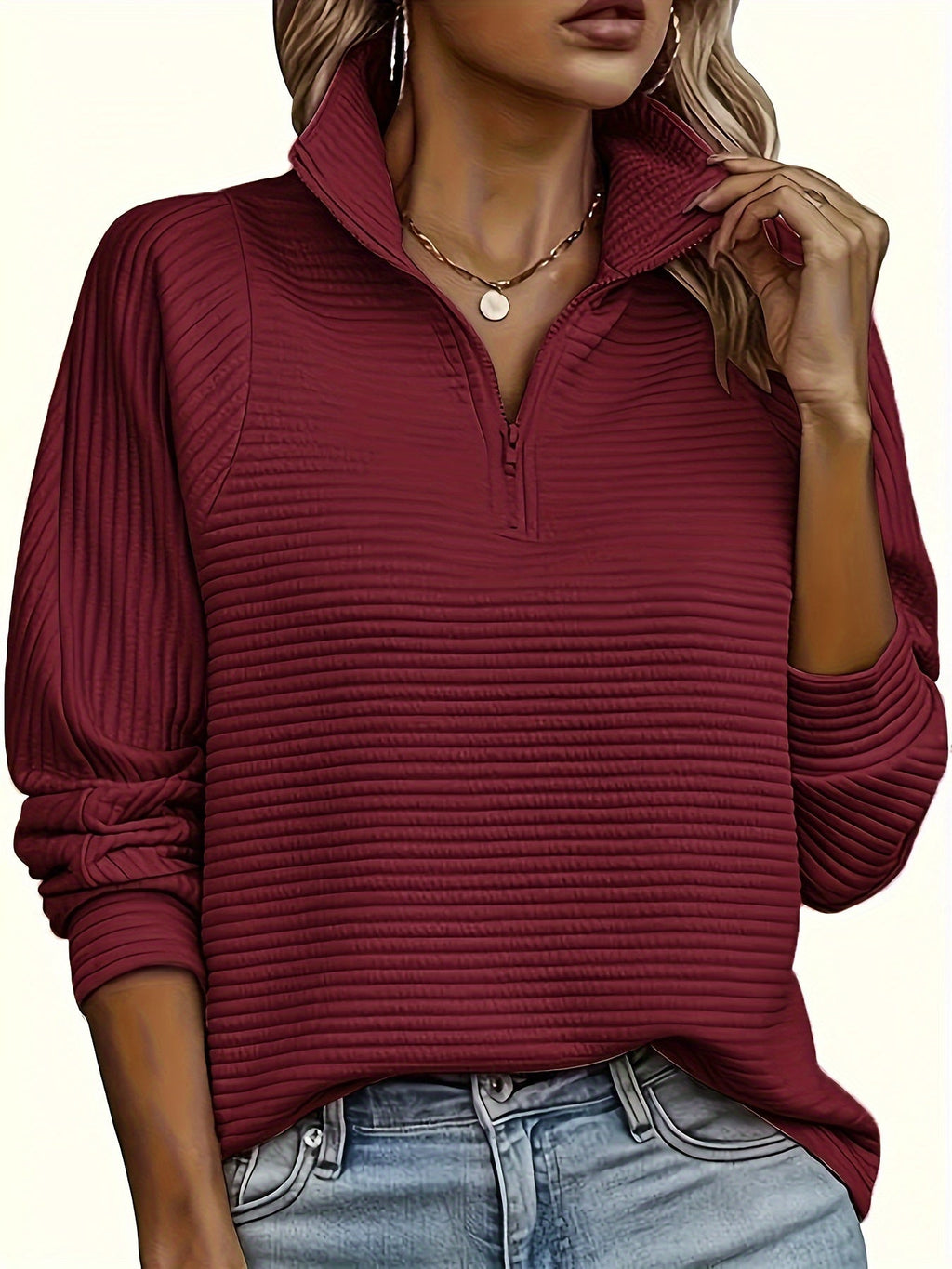 Elise | Textured Long Sleeve Casual Sweatshirt