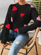 Elise | Women's Round Neck Sweater with Heart Pattern