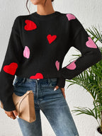 Elise | Women's Round Neck Sweater with Heart Pattern