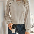 Emma | Stylish Polyester Women's Sweatshirt with Lace Shoulder Details and Button Accents