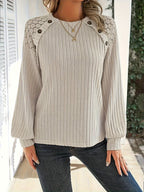 Emma | Stylish Polyester Women's Sweatshirt with Lace Shoulder Details and Button Accents