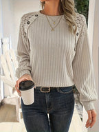 Emma | Stylish Polyester Women's Sweatshirt with Lace Shoulder Details and Button Accents
