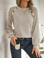 Emma | Stylish Polyester Women's Sweatshirt with Lace Shoulder Details and Button Accents
