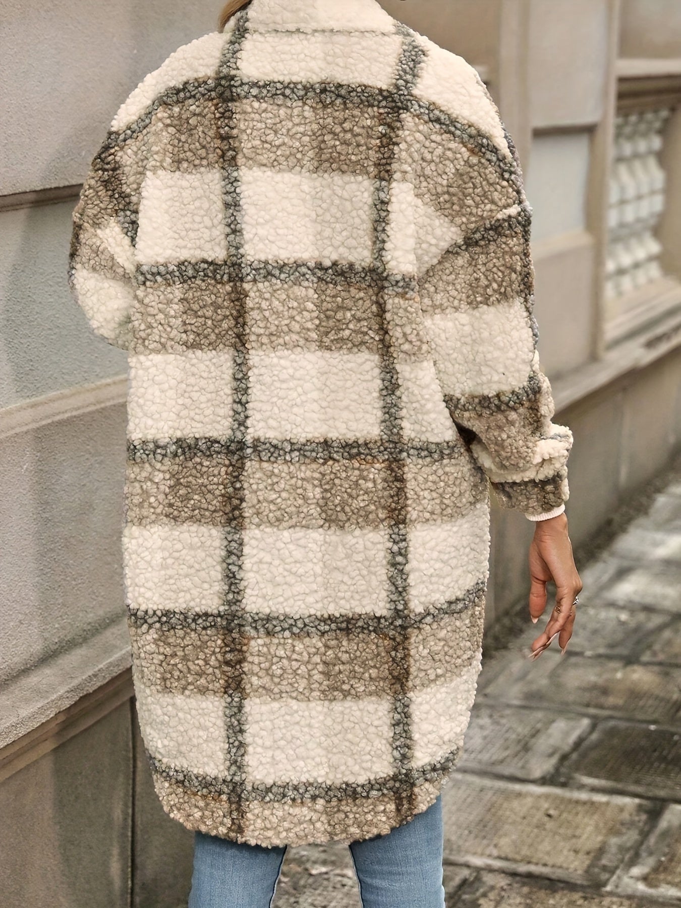 Emma | Fuzzy Patterned Checked Button Coat
