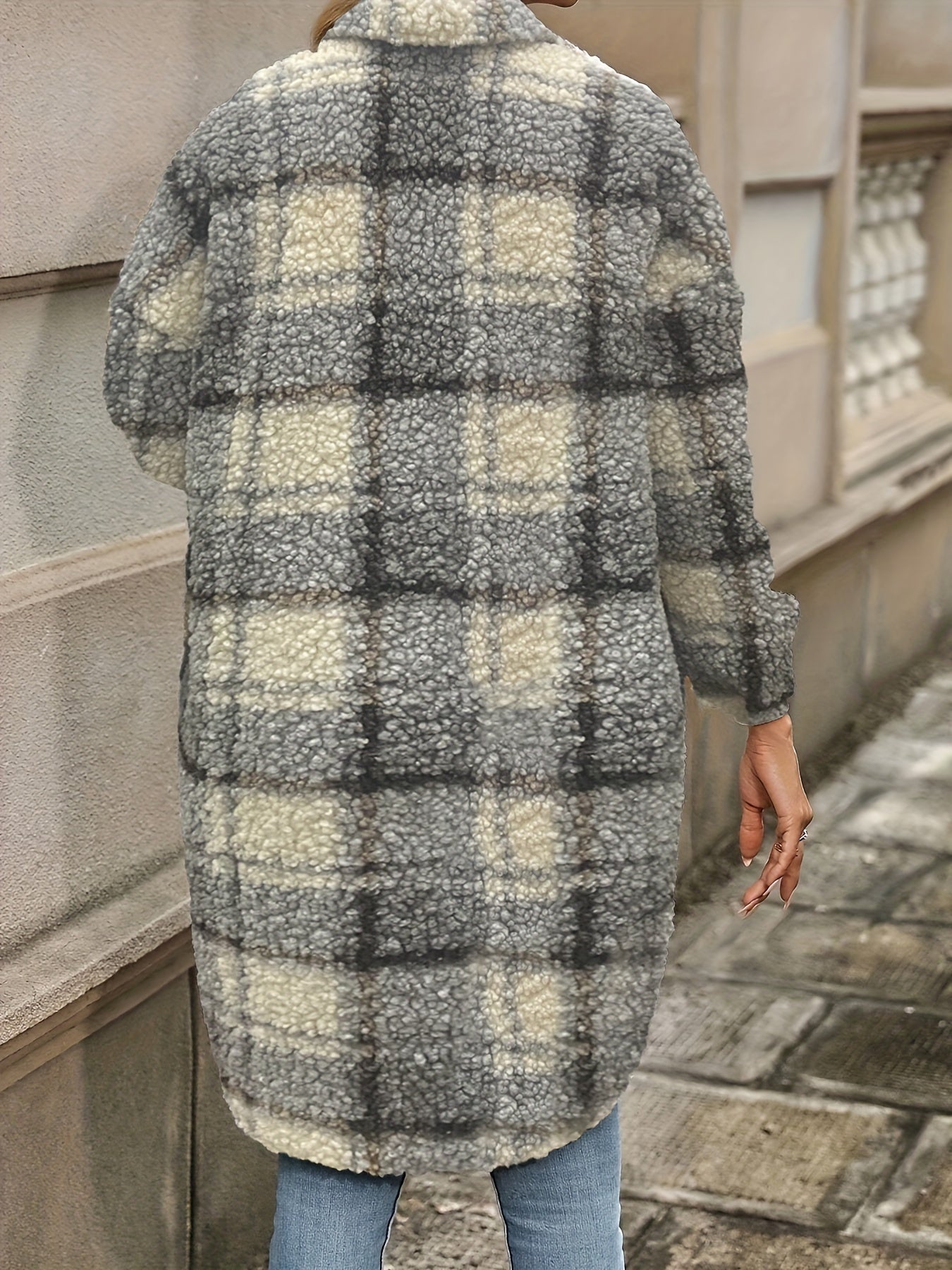 Emma | Fuzzy Patterned Checked Button Coat