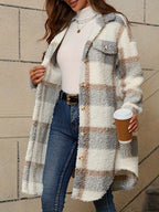 Emma | Fuzzy Patterned Checked Button Coat