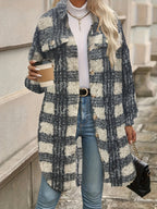 Emma | Fuzzy Patterned Checked Button Coat