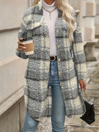 Emma | Fuzzy Patterned Checked Button Coat