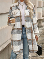 Emma | Fuzzy Patterned Checked Button Coat