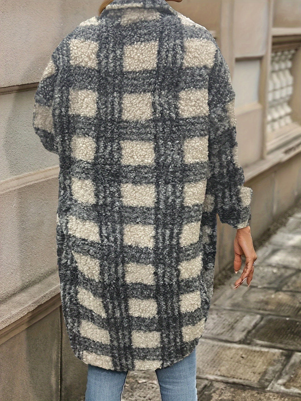 Emma | Fuzzy Patterned Checked Button Coat