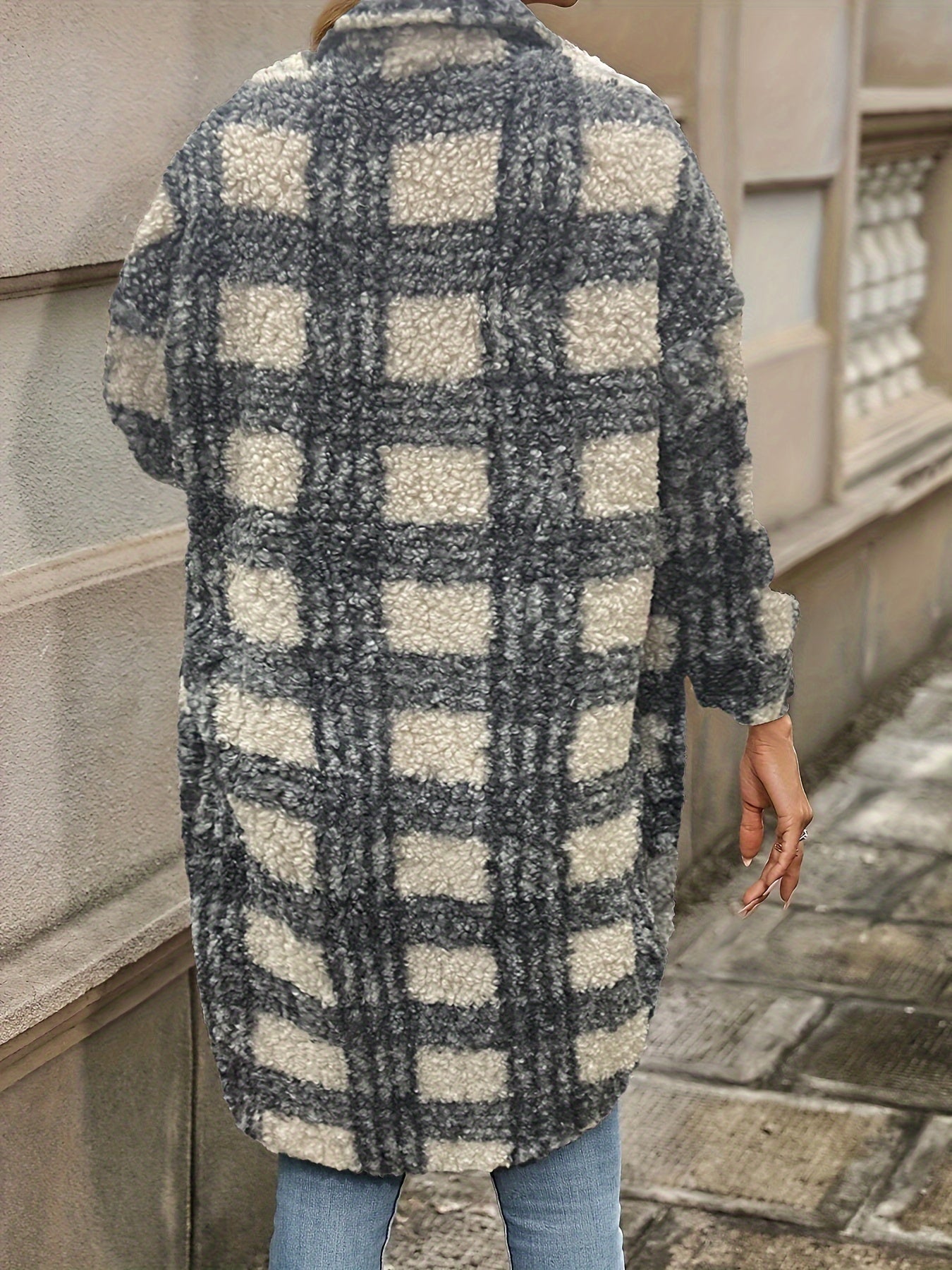 Emma | Fuzzy Patterned Checked Button Coat