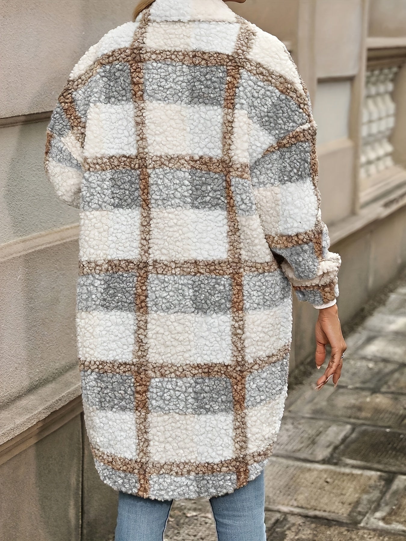 Emma | Fuzzy Patterned Checked Button Coat