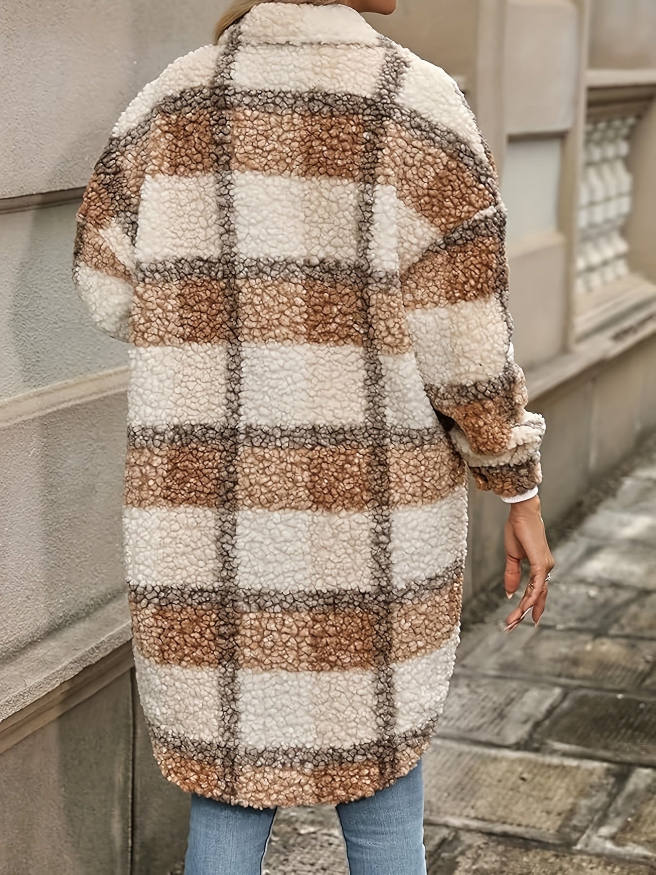 Emma | Fuzzy Patterned Checked Button Coat