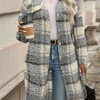 Emma | Fuzzy Patterned Checked Button Coat