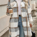 Emma | Fuzzy Patterned Checked Button Coat