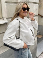 Womens Wool Blend Bomber Jacket – Button Closure & Ribbed Cuffs – Casual Chic Style
