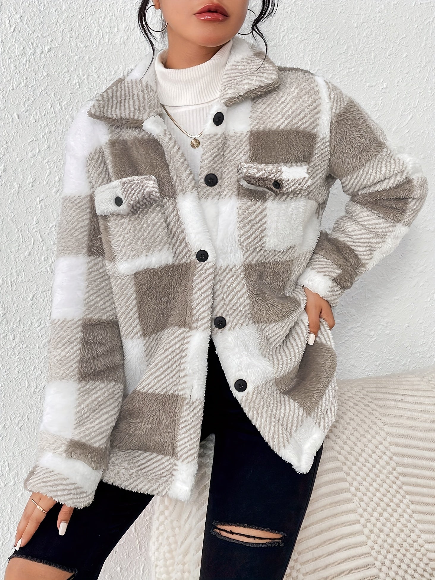 Feline | Long Sleeve Checked Button-Up Coat