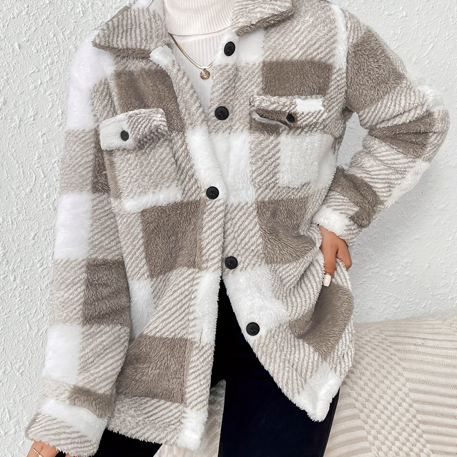 Feline | Long Sleeve Checked Button-Up Coat
