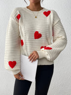 Fien | Chic Cable-Knit Sweater with Heart Design and Balloon Sleeves