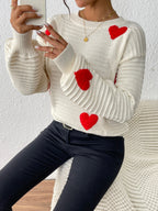 Fien | Chic Cable-Knit Sweater with Heart Design and Balloon Sleeves