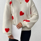 Fien | Chic Cable-Knit Sweater with Heart Design and Balloon Sleeves