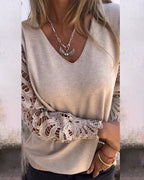 Lace-Trimmed V-Neck Cropped Sweater