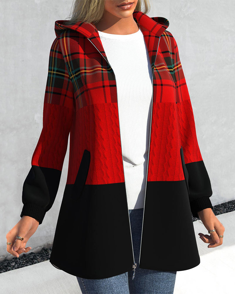 Checked Hooded Zip Jacket