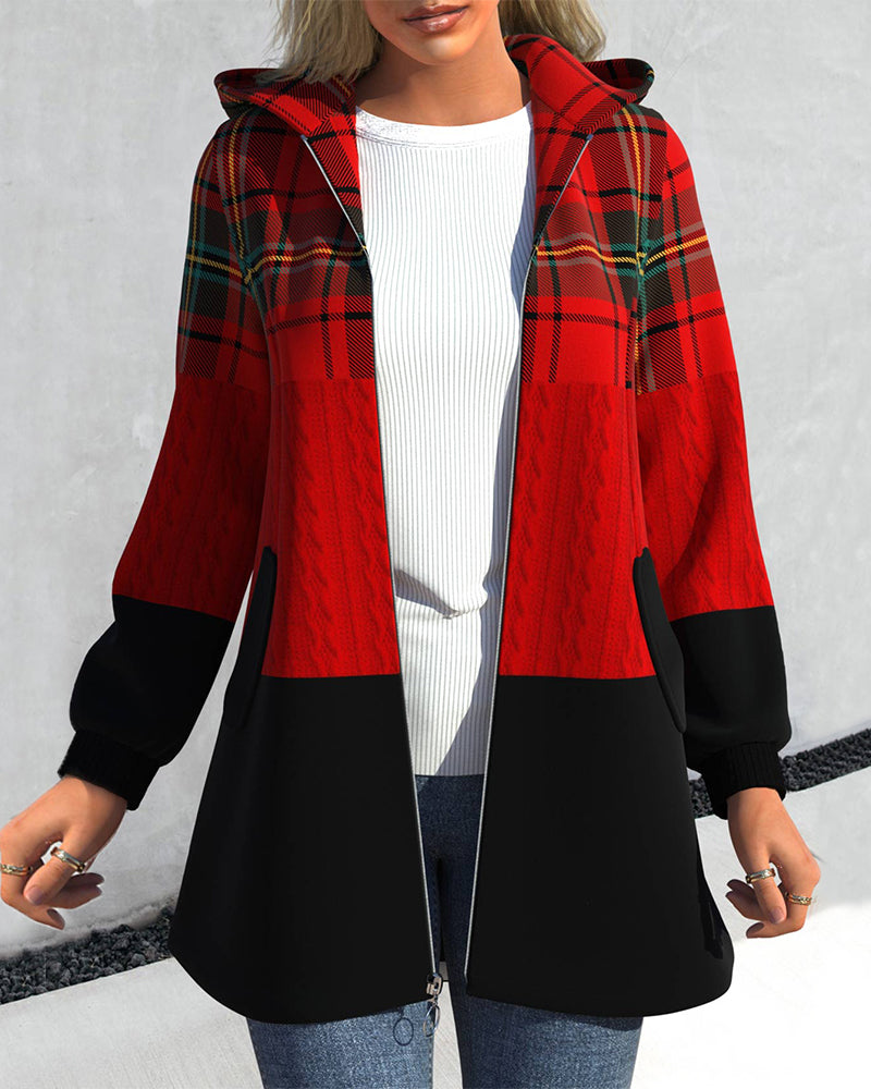 Checked Hooded Zip Jacket