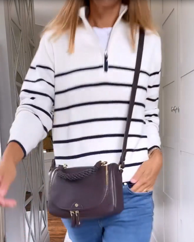 Zippered Striped Sweater