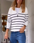 Zippered Striped Sweater