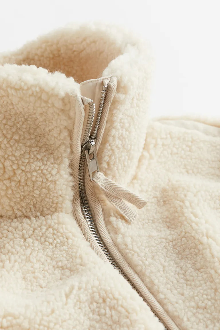 Women's Oversized Teddy Coat with Zip and High Collar for Winter