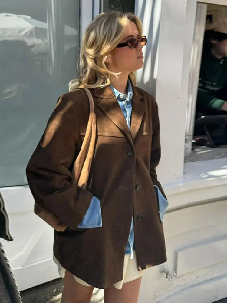 Maribel Vintage Suede Blazer Jacket