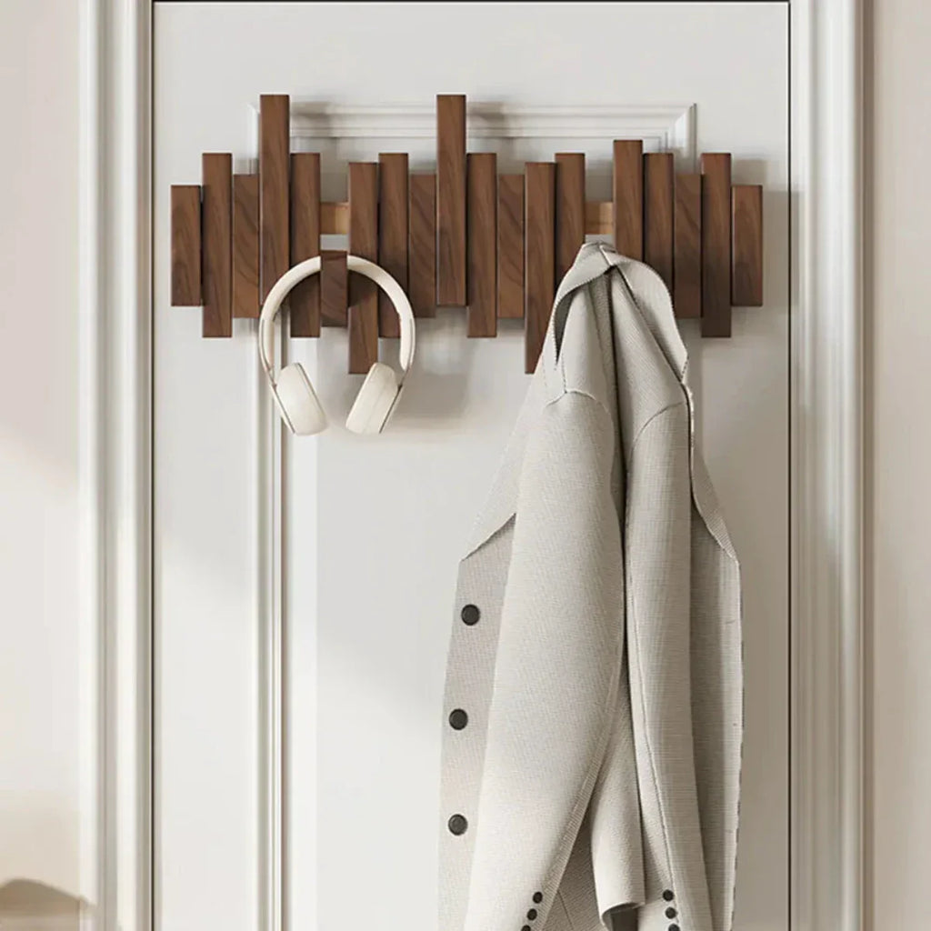 Contemporary Piano-Inspired Coat Rack Crafted from Walnut and Beech Wood