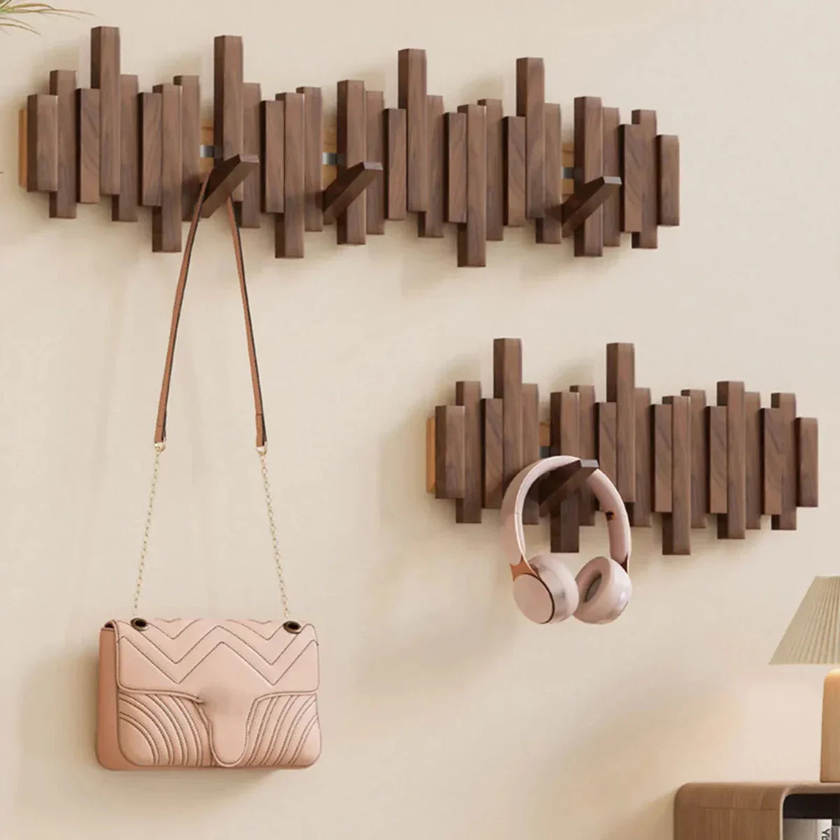 Contemporary Piano-Inspired Coat Rack Crafted from Walnut and Beech Wood