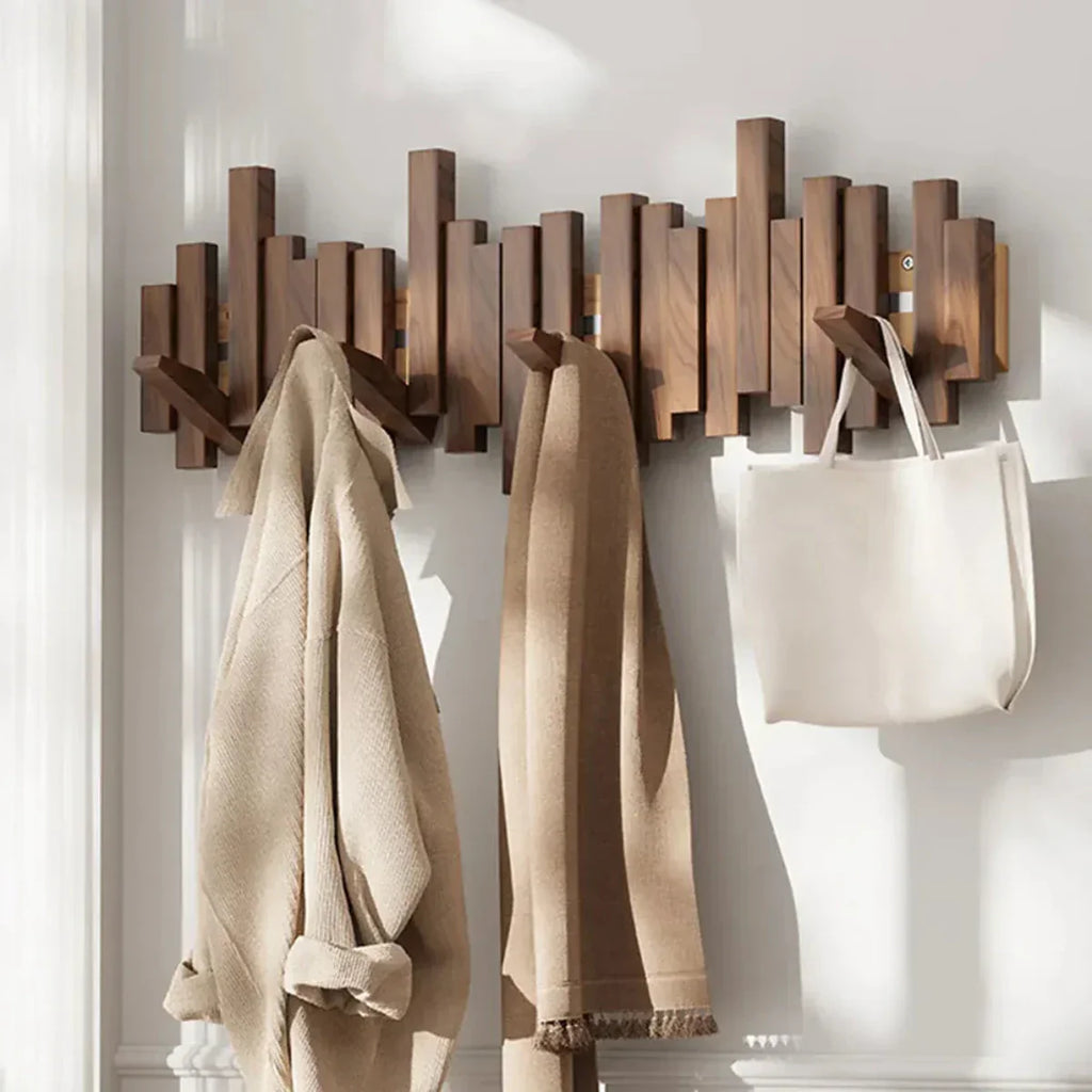Contemporary Piano-Inspired Coat Rack Crafted from Walnut and Beech Wood