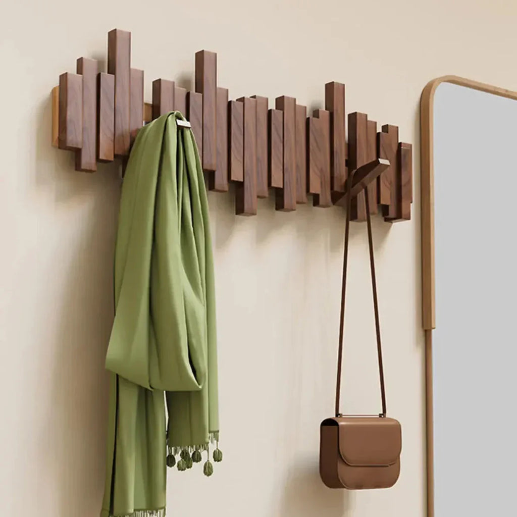 Contemporary Piano-Inspired Coat Rack Crafted from Walnut and Beech Wood
