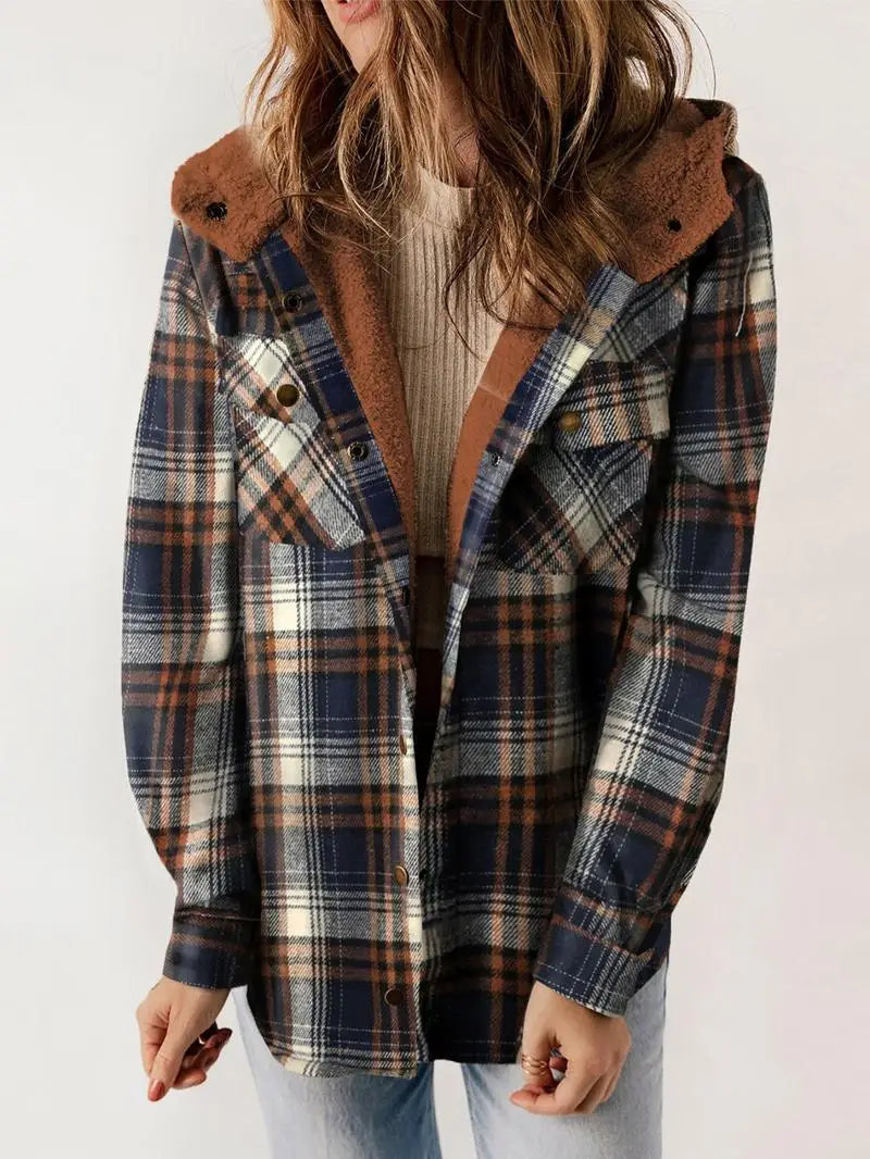 Women's Hooded Checked Teddy Coat for Winter
