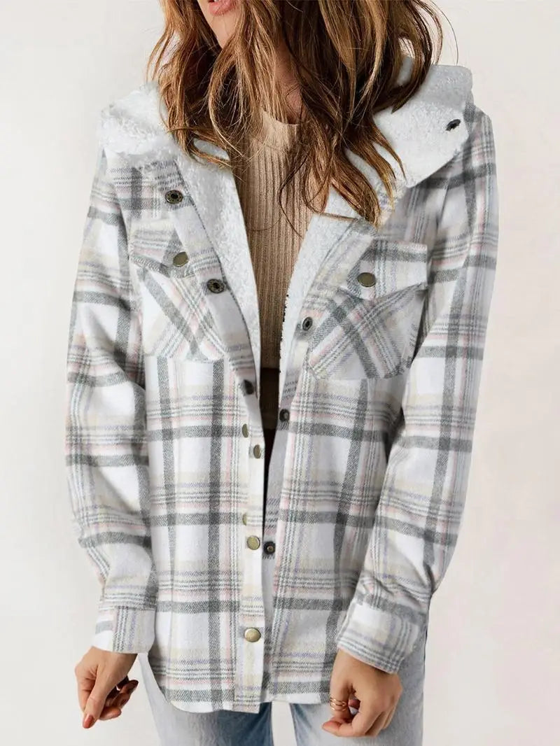 Women's Hooded Checked Teddy Coat for Winter