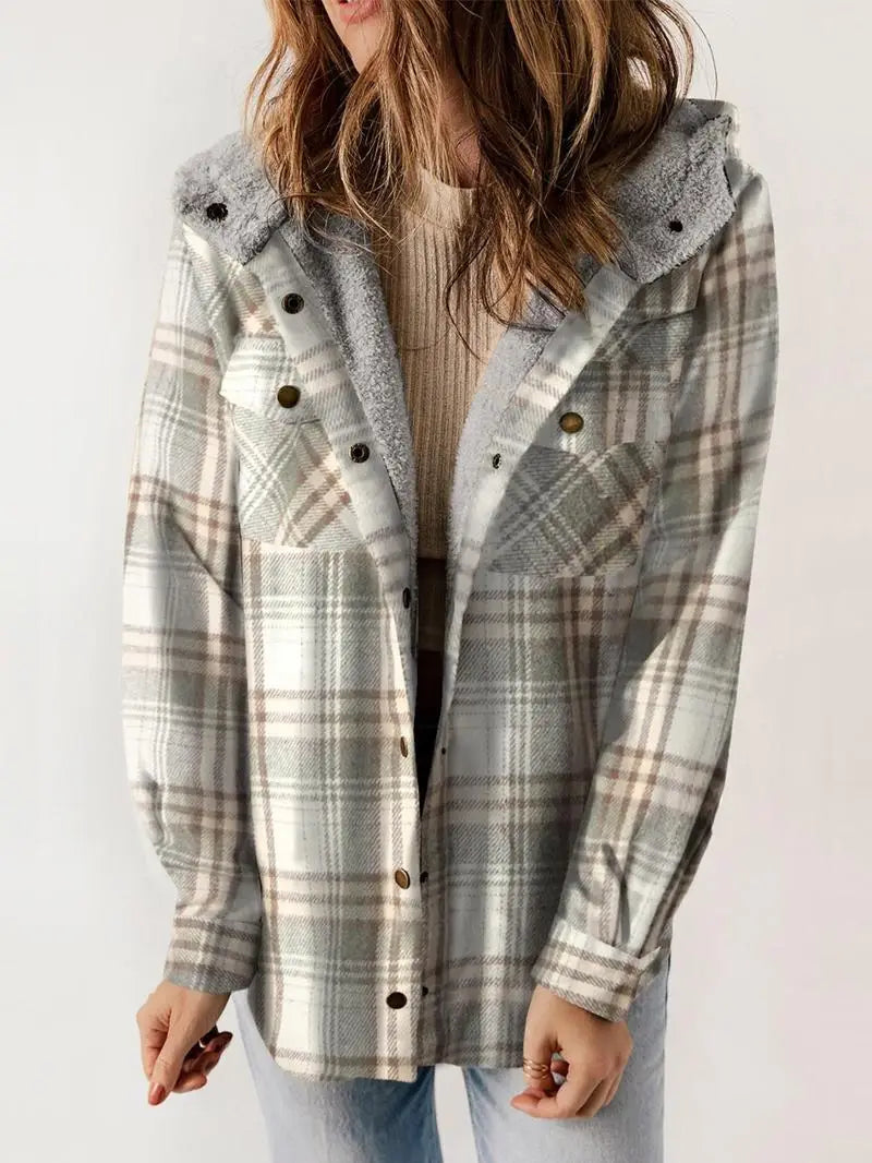 Women's Hooded Checked Teddy Coat for Winter