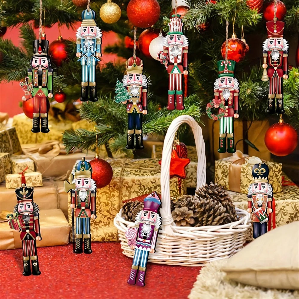 12-Piece Wooden Nutcracker Ornament Set for Christmas Tree
