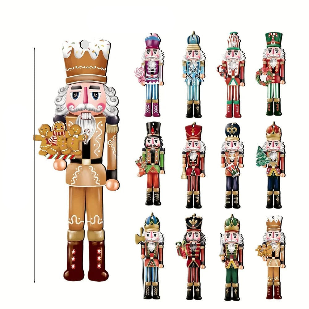 12-Piece Wooden Nutcracker Ornament Set for Christmas Tree