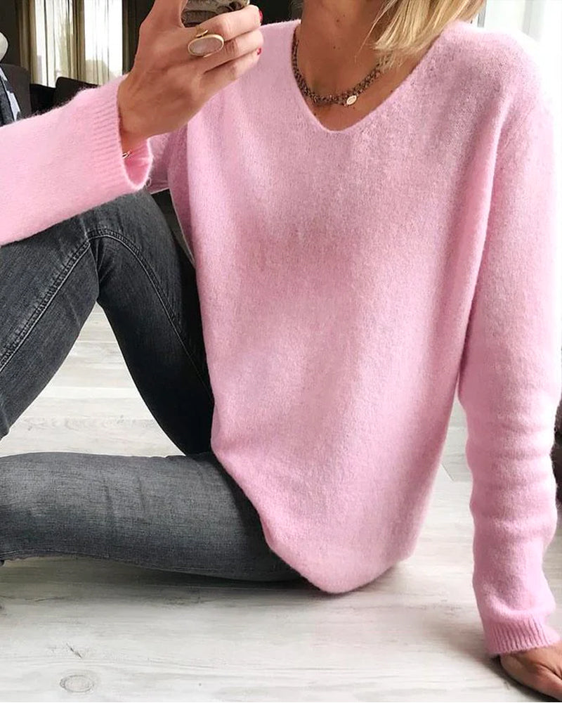 Lightweight V-Neck Long Sleeve Sweater for Women