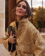 Stylish Women's Jacket Adorned with Golden Glitter Sequins