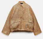 Stylish Women's Jacket Adorned with Golden Glitter Sequins