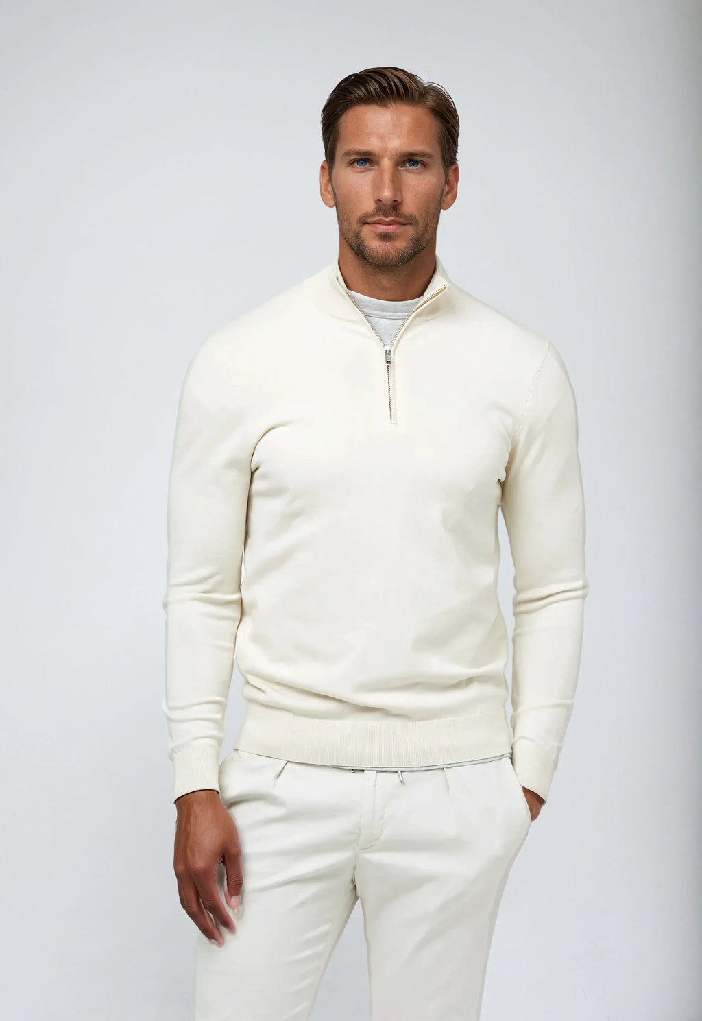 Joël | Classic White Half-Zip Sweater