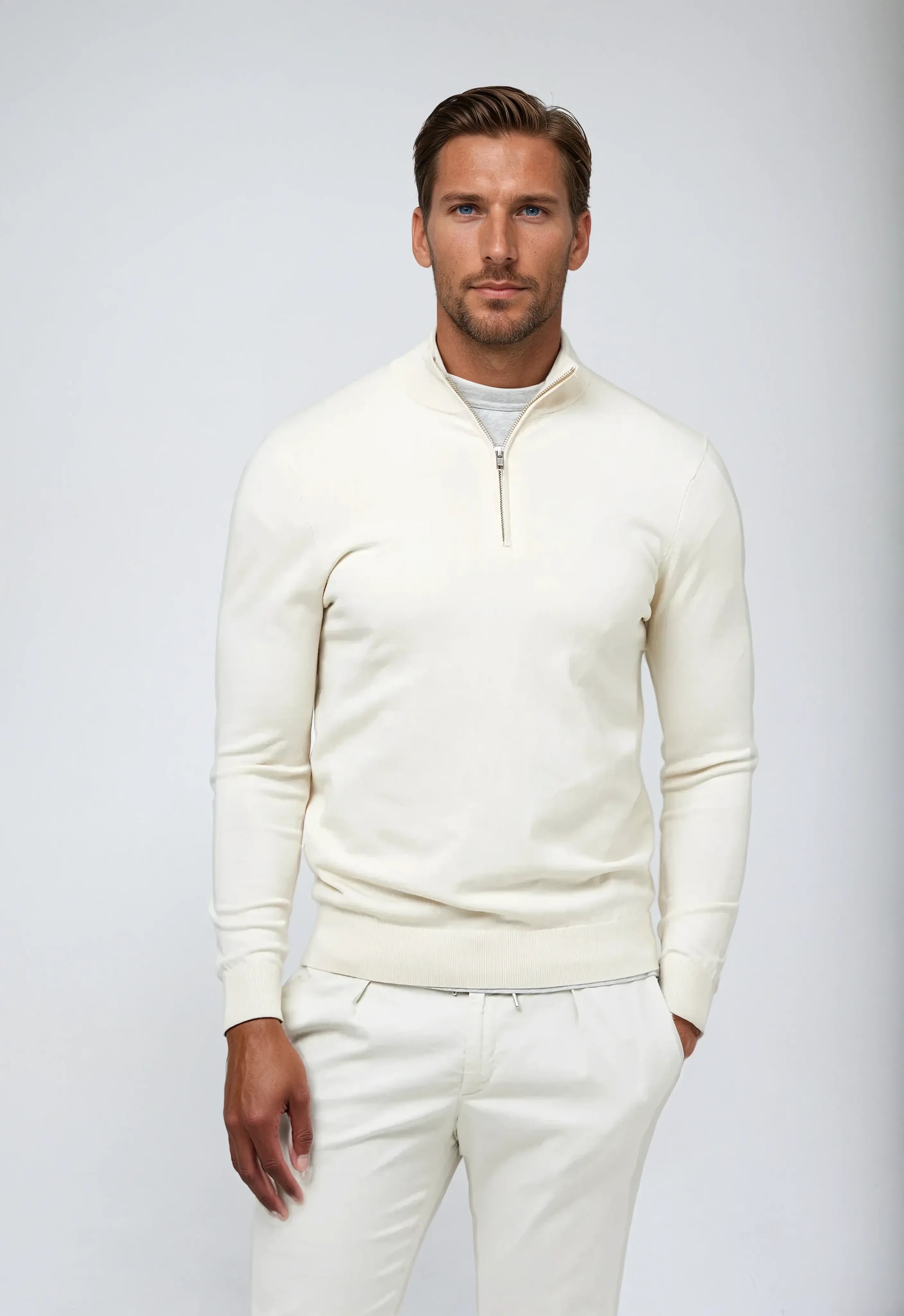 Joël | Classic White Half-Zip Sweater