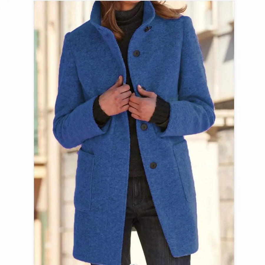 Elegant Long Wool Blend Ladies' Coat