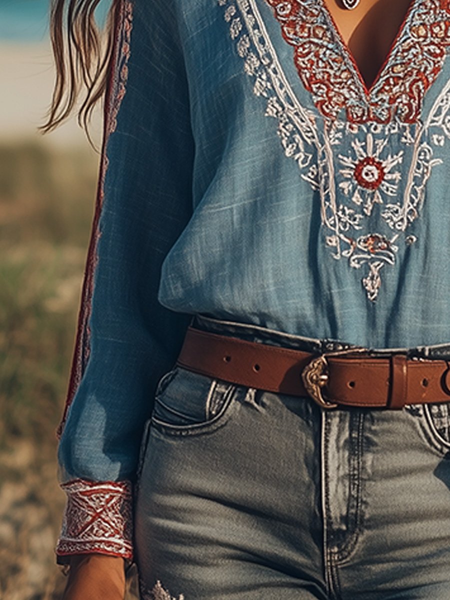 Elva - Boho V-Neck Blouse