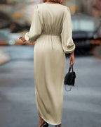 Kim | Chic V-Neck Dress with Lantern Sleeves